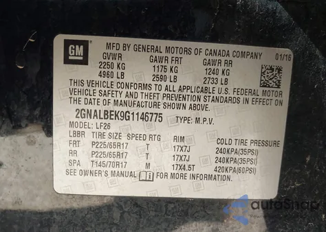 2016 Chevrolet Equinox Ls из США, поврежденный, VIN 2GNALBEK9G1146775